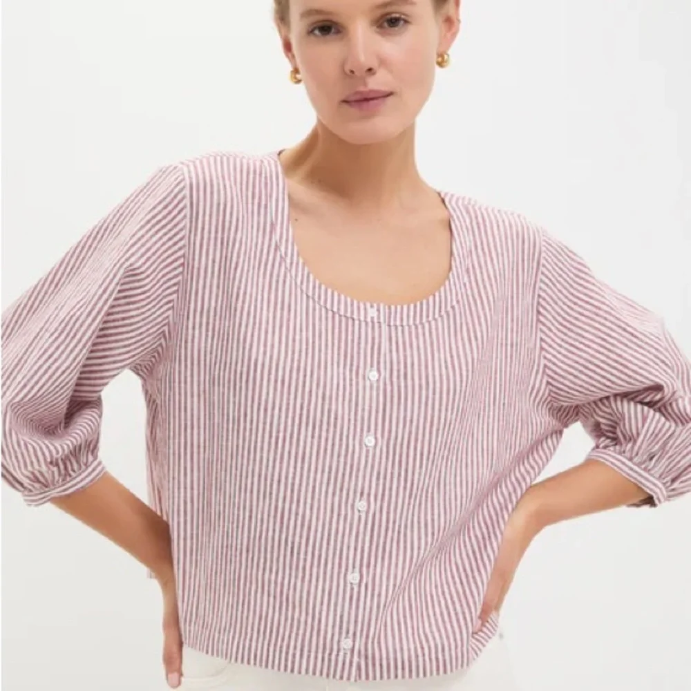 Tuckernuck Red Stripe Linen Kennedi Blouse Size Large Boxy Preppy - Picture 14 of 14